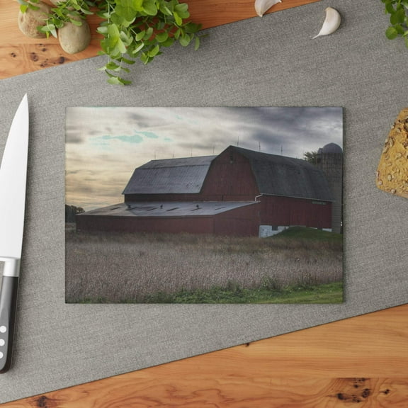 U R There Photography Brown City Red I Rustic Farmhouse Tempered-Glass Cutting Board 8"x 11"