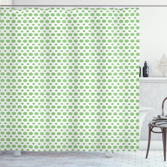 Ambesonne Green Shower Curtain, Pop Art Retro Style Dots, 69"Wx75"L, Fern Green and White