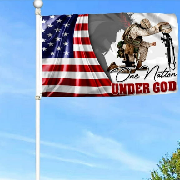 Veteran Kneeling Under God Veteran God Bless One Nation Under God Grommet Flag Banner with Grommets 3x5Feet Man cave Decor