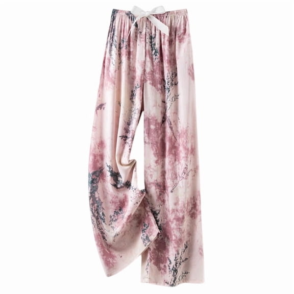 Women's Summer Wide Leg Pants Cotton Lightweight Fashion Print Drawstring Waist Casual Pants Daily Wear (Free Size, Multicolor)