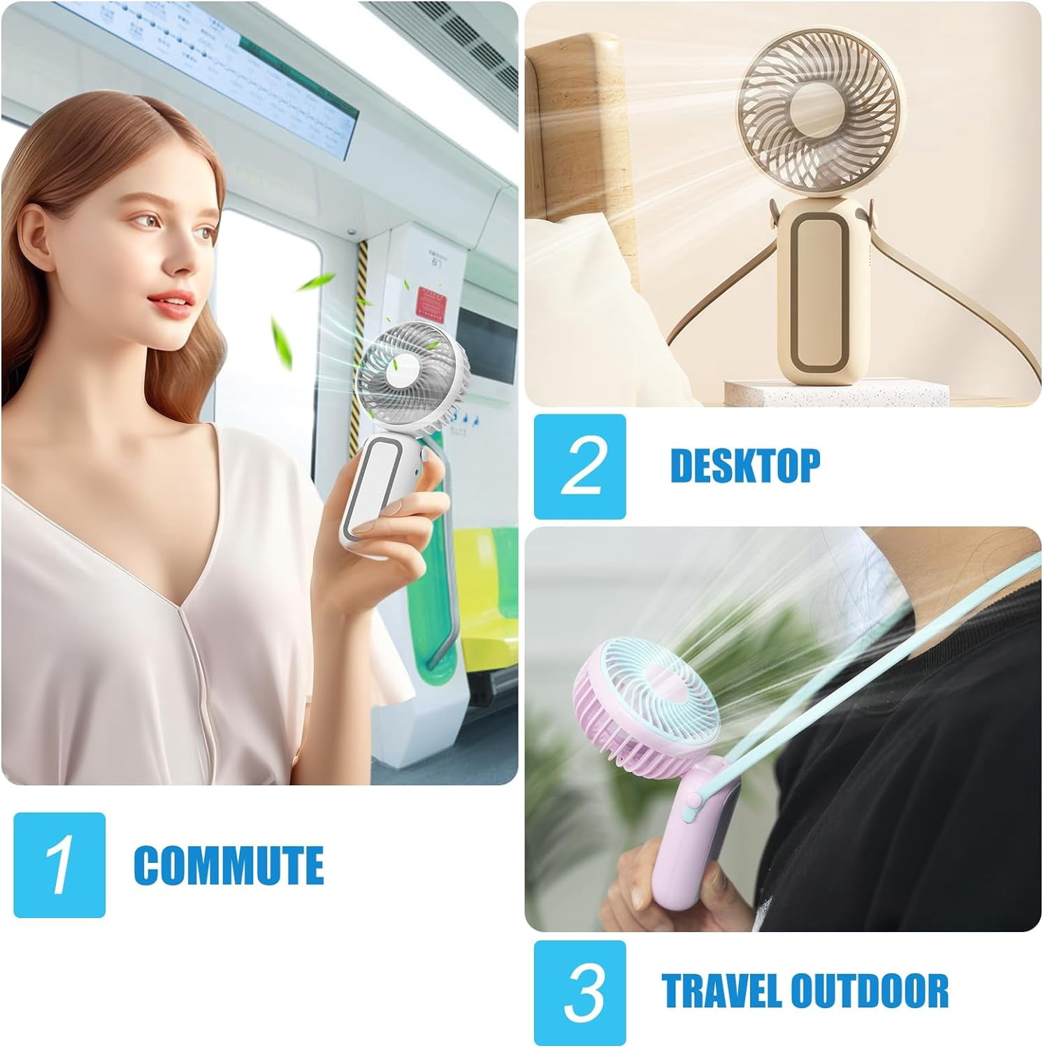QearFun Portable Handheld Fan, Hand Fan with USB Rechargeable Battery, Mini Electric Pocket Fan with Foldable Design for Desktop, Home,Office, Small Hand Held Fan for Travel and Outdoor-Pink