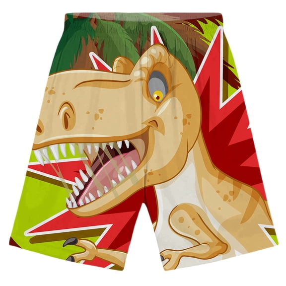 Kiijoy Toddler Boys Dinosaur Print Beach Shorts Casual Summer Soft Shorts, Sizes 2-14