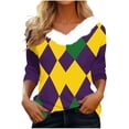 thumbnail image 2 of UPPADA Femmes T-Shirts à Manches 3/4 Mardi Gras Yall T-Shirts à Imprimé Floral Col Rond Blouse à devant Plissé Hauts d'Été Décontractés Chandail à Enfiler Haut Mode Fête Défilé Hauts Hauts à Manches 3/4 pour Femmes Aubaines, 2 of 5