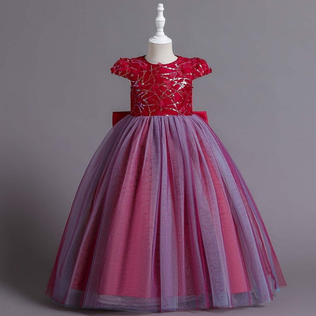 LOVZFMLL Robe à Manches Longues pour Filles Couleur Unie Extensible Ligne A Robe de Récital Scolaire Patineuse