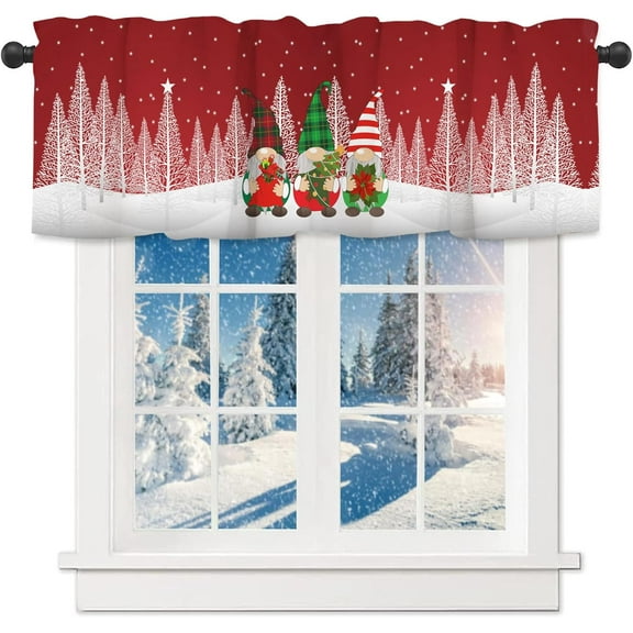 Christmas Gnomes Valances for Windows Red Winter Holidays Valance Kitchen Curtains with Rod Pocket Xmas Trees Window Treatments Short Curtain Panels Decor for Kitchen Bedroom 54" X 18"