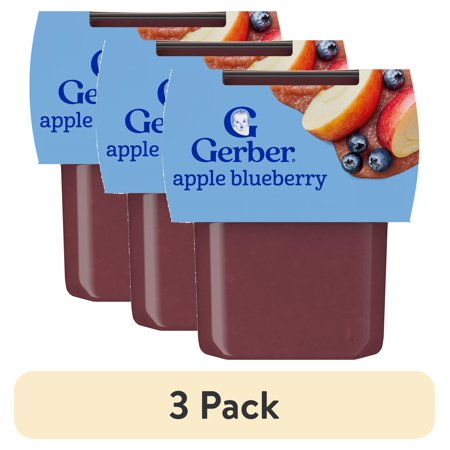 (3 pack) Gerber Stage 2 Baby Food, Apple Blueberry Puree Tub, Baby Puree, 2PK 8 oz
