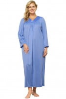 Shadowline Twilight Long Gown - Silky Nylon Tricot Nightgown With Lace Neckline, Size M Navy - View #8