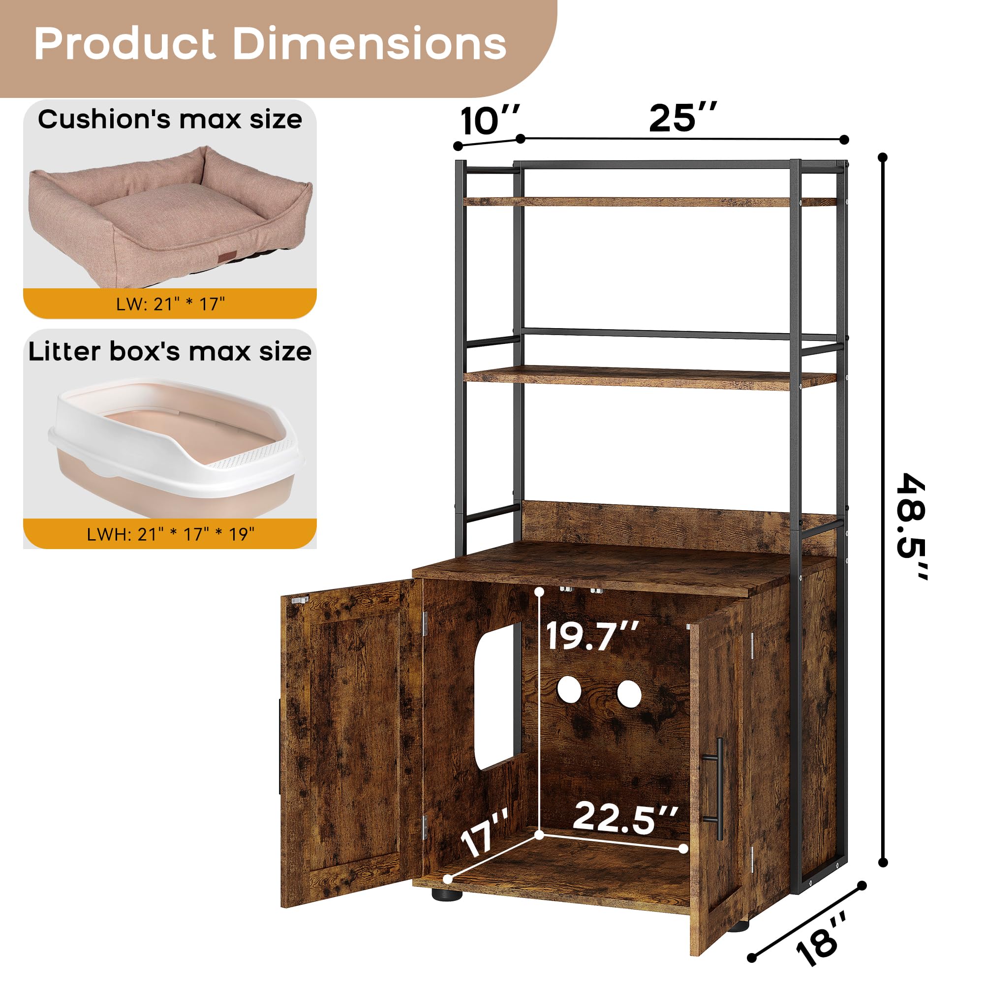 Cat Litter Box Enclosure with Shelf Storage, 2-in-1 Hidden Cat Washroom Furniture, Indoor Cat Cabinet, Hidden Cat Box Enclosure with 3 Shelves and Door, Cat House for Most Litter Box