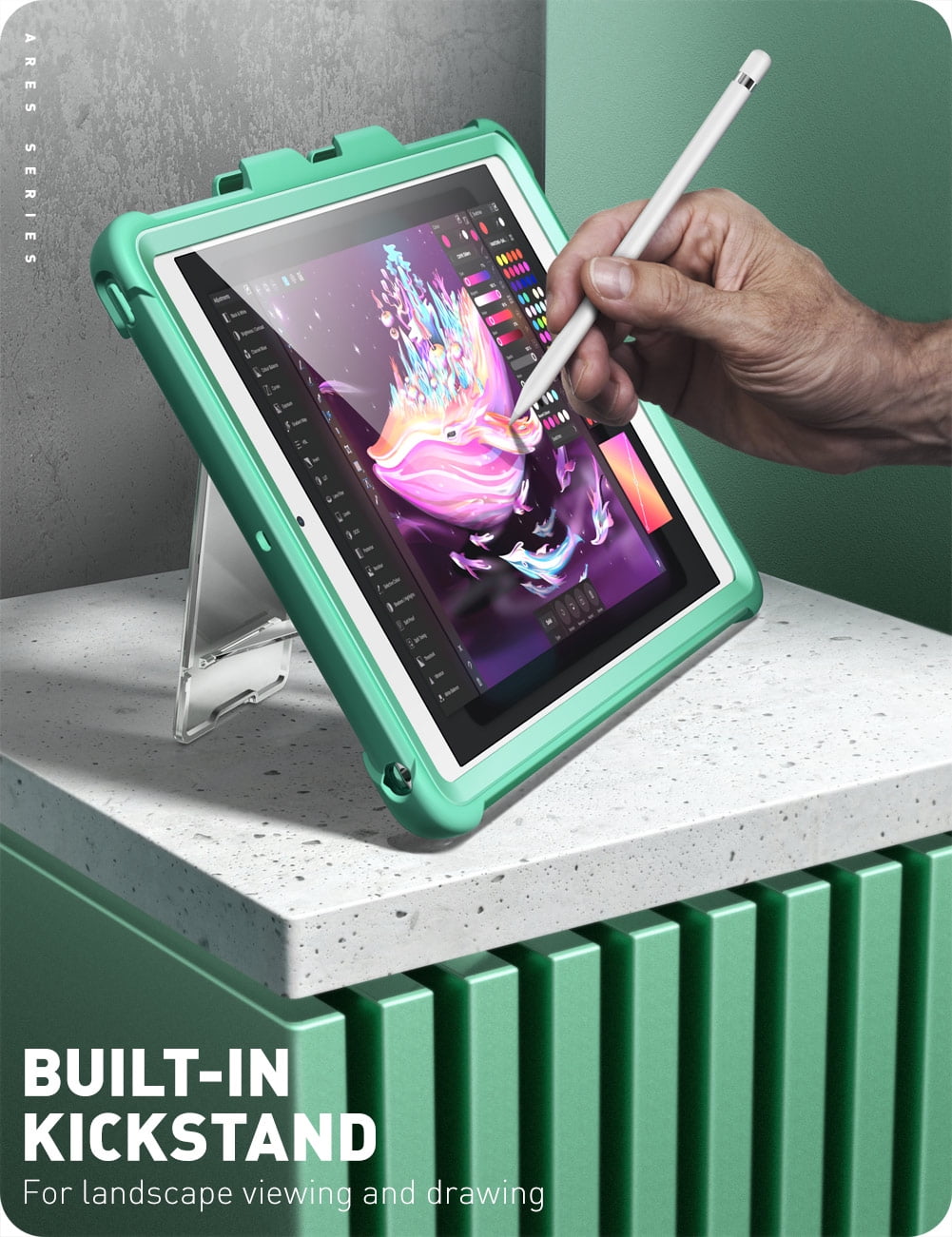 i-Blason Ares Case for New iPad 9th/8th/7th Generation, iPad 10.2 2021/2020/2019 Case, Full-Body Kickstand with Built-in Screen Protector Cover with Pencil Holder (Green)