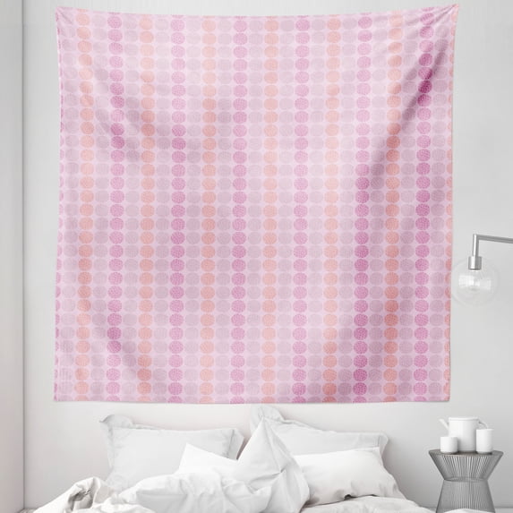 Pink and Orange Tapestry, Continuous Pattern of Modern Polka Dots Scribble Concept, Fabric Wall Hanging Decor for Bedroom Living Room Dorm, 5 Sizes, Pale Mauve and Multicolor, by Ambesonne