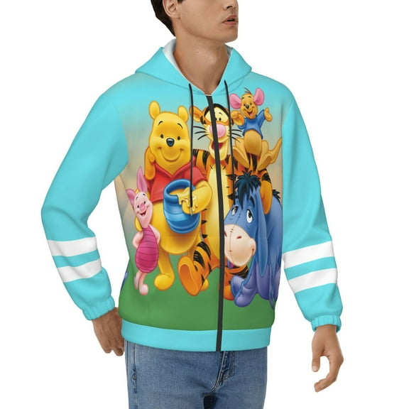 Unisex Winnie The Poo Zip Up Hoodie with Pocket Graphic Pullover Hooded Sweatshirt Long Sleeve Teens Jacket