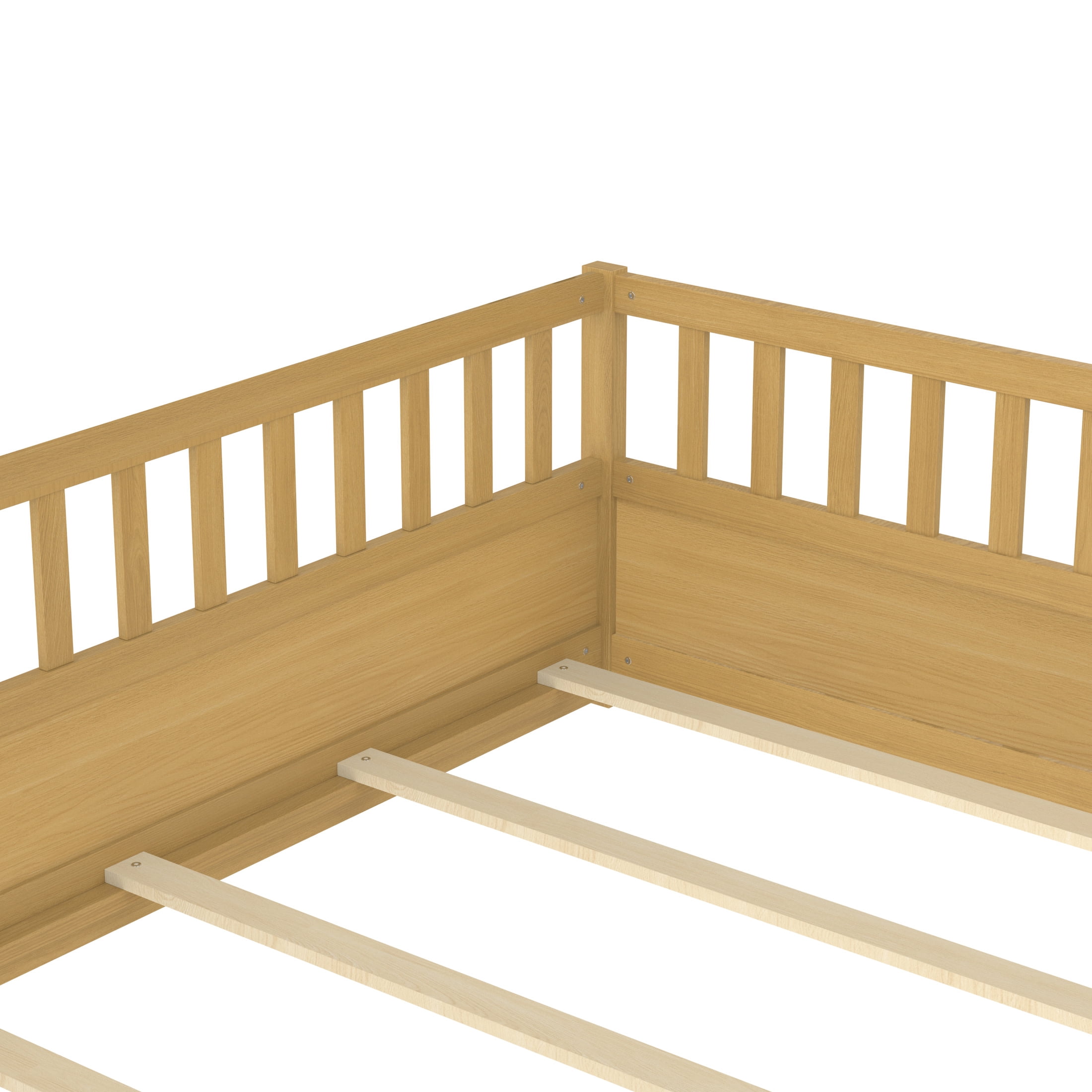 Noble House Full Size Montessori Floor Bed with Guardrails and Door, Wood Kids Bed Frame, Natural