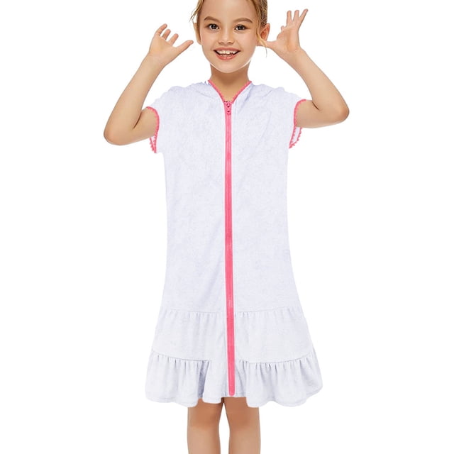 EnJoCho Fillette Tout-Petit Petite Fille Cache-Maillot de Bain en Éponge à Fermeture Éclair à Capuche Plage Maillot de Bain Paréos Fermeture Éclair Robe de Plage