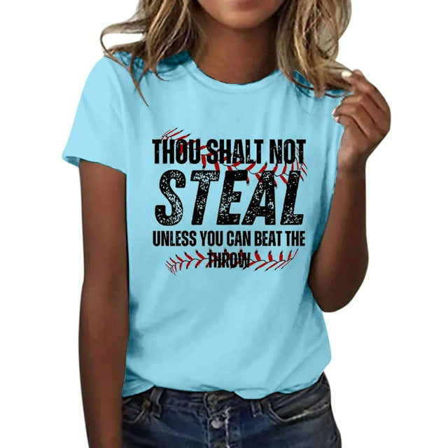 T-Shirt à Manches Courtes pour Femmes Liquidation T-Shirt en Chiffon pour Femmes Tu Ne Voleras Pas à Moins Que Tu Puisses Battre le Lancer T-Shirt à Manches Courtes Col Rond Imprimé Baseball Amour pour Femmes
