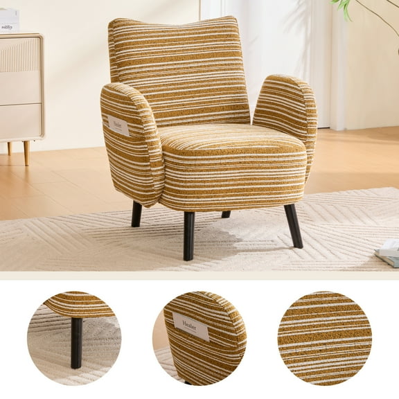 Modern style armchair with sanded fabric Mustard Yellow Soft and Comfortable Living Room, Bedroom, Office Cozy