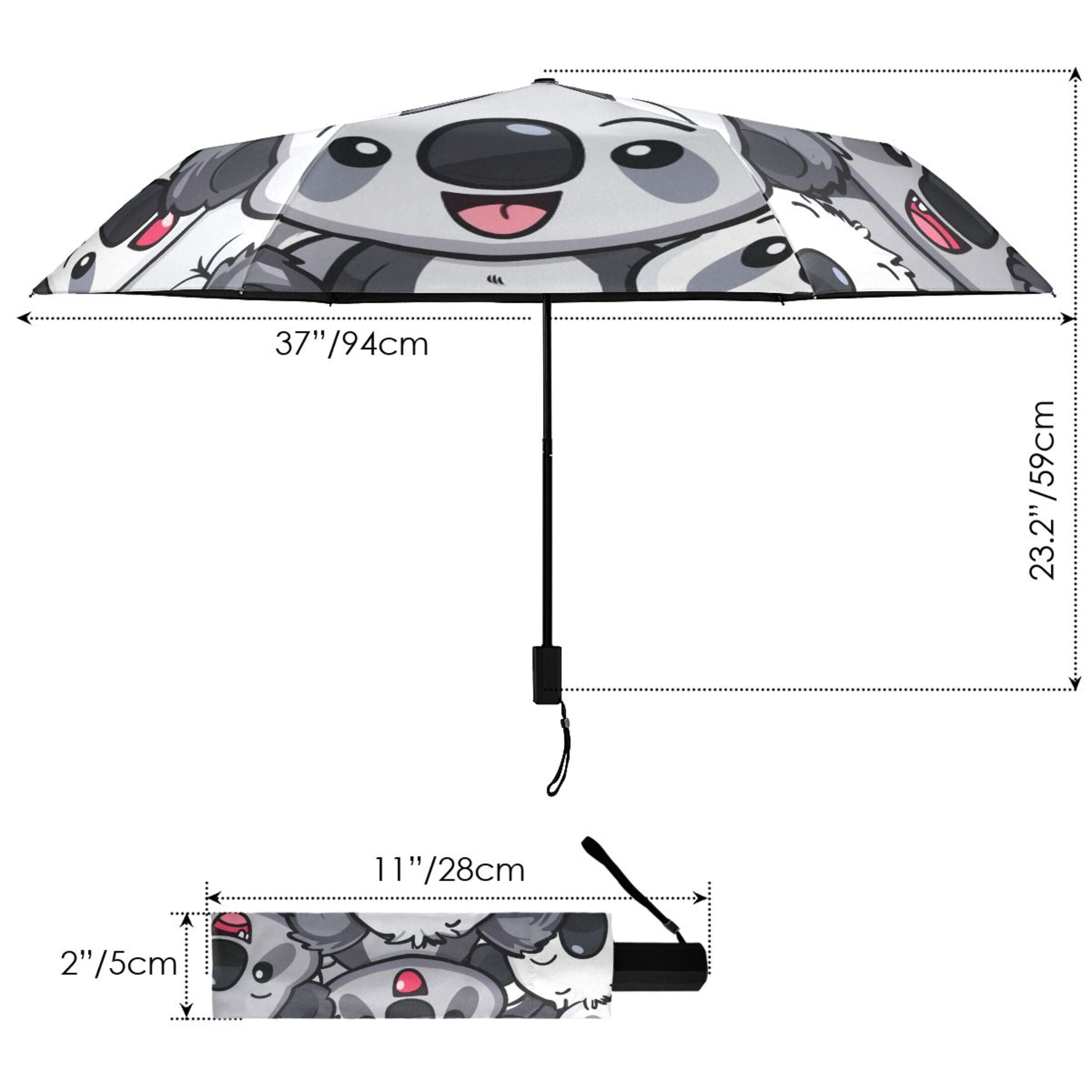 Cute Koalas Compact Sun Umbrella Windproof Travel Umbrellas for Rain Strong Portable UV Protection