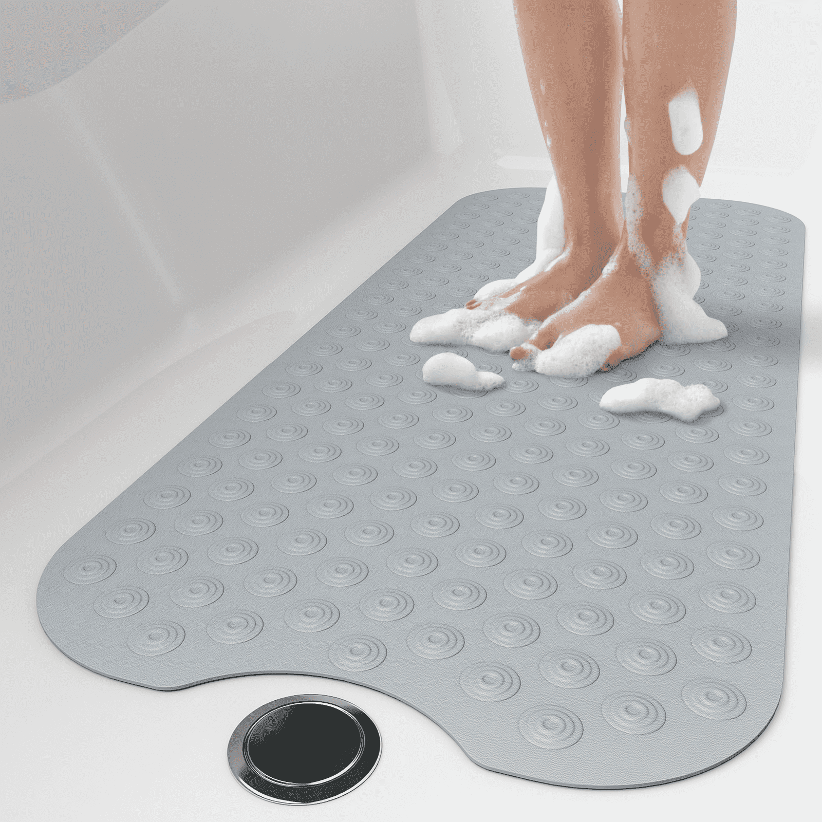 OTHWAY No Suction Cup Bath Mat: 39x16inch Extra Long Bathmat, Machine Washable, Made of Nature Rubber, Protect Your Bathtub (Gray)