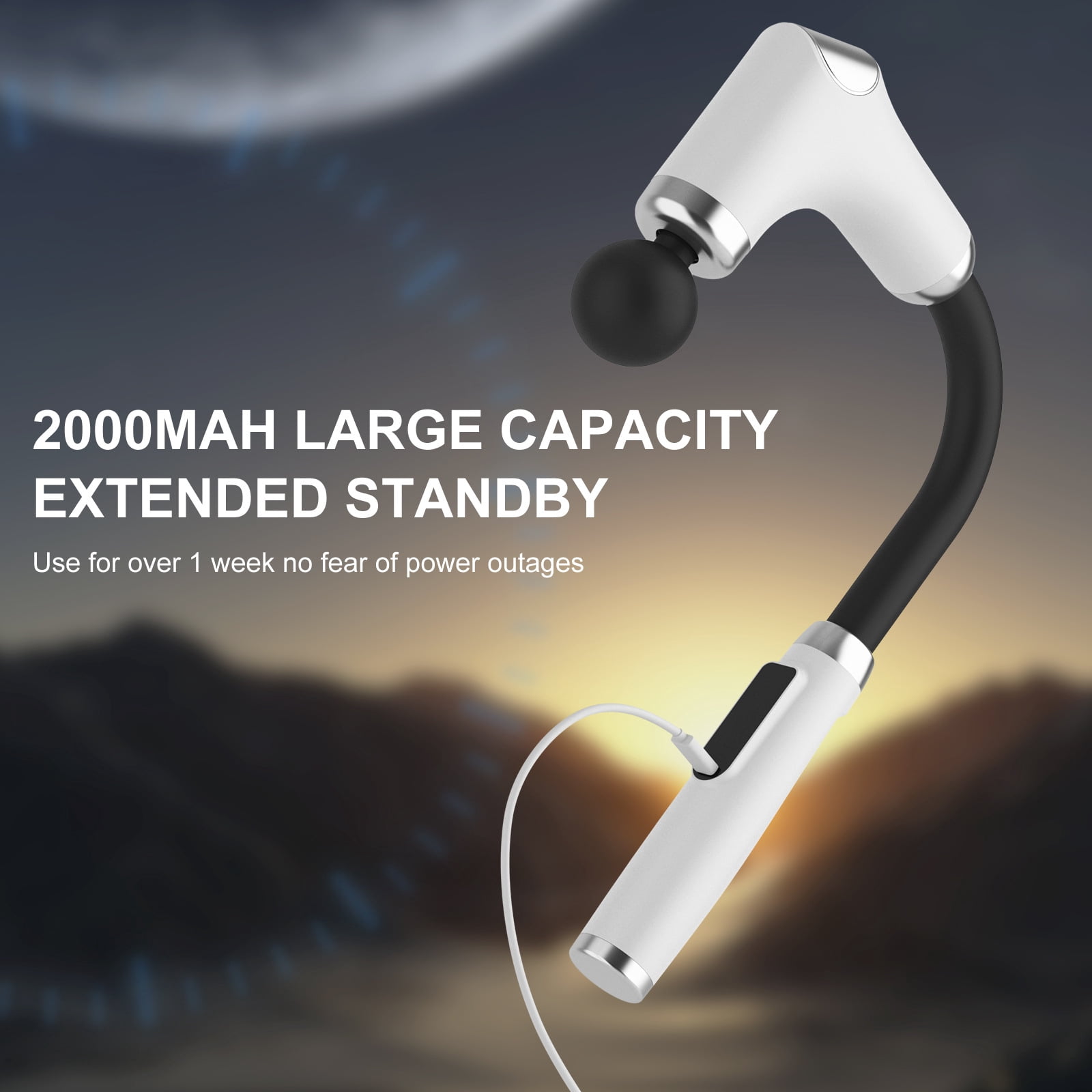 Curved Long-Handle Massage Gun; Portable Percussion Back Massager for Muscle/Neck/Body Pain Relief with Long Extension Metal Handle; 4 Interchangeable Heads