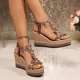 thumbnail image 3 of Womens Platform Sandals Glitter Wedges Heels Butterfly Rhinestone T-Strap Elegant Dressy Slingback Heels with Elastic Ankle Strap Brown Size 5.5, 3 of 6