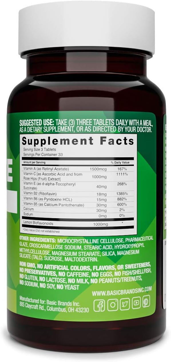 Basic Brands Aller-Vite Bioflavonoid Nasal Support for Itchy Eyes & Runny Nose, 200 Tablets