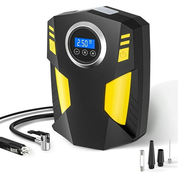 Tire Inflator Air Compressor, Portable Car Air Pump with Digital Pressure Gauge, 12V 150 PSI Cordless, Bright LED Light
