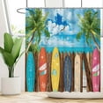 thumbnail image 3 of SPXUBZ Summer Surfboard Beach Shower Curtain Set with Hooks Tropical Seaside Palm Sea Bath House Bathroom Bathtubs Decor Easy Care Washable Durable Polyester Fabric 72"x72", 3 of 5