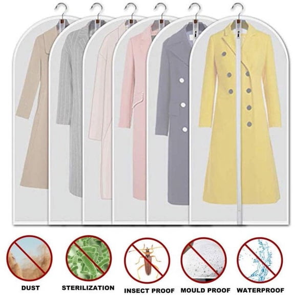 10 Pcs Garment Bag Clear 24'' x 40'' Suit Bag Dust Bags Cover Moth Proof for Clothes Storage Suits Dress Dance Zippered Breathable, Travel Clothes Cover (White)