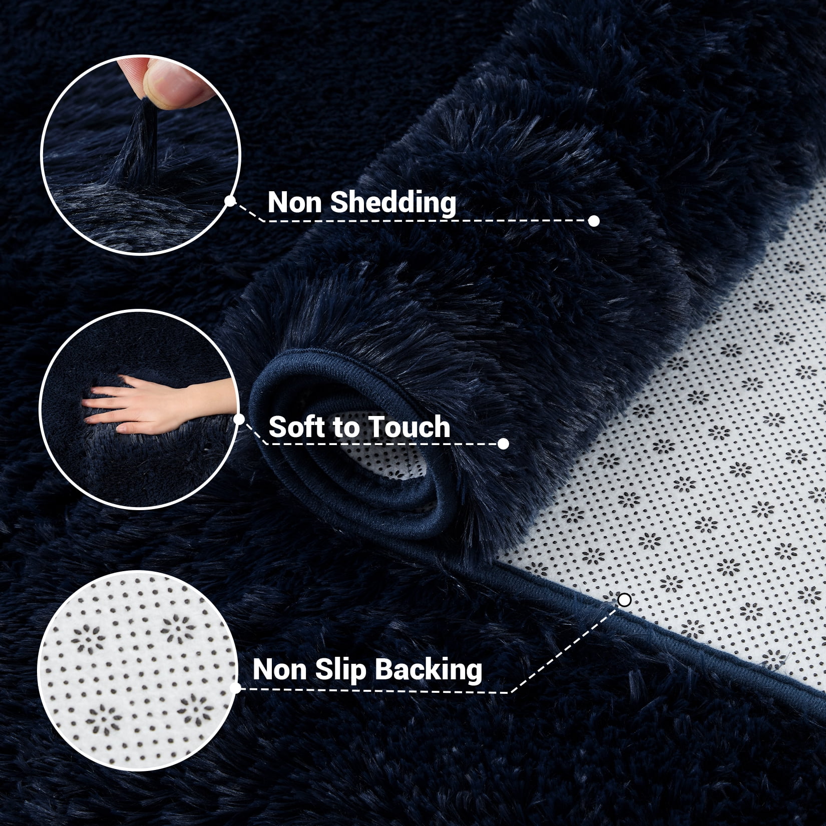 HOMERRY 10 x 13 Fluffy Area Rug for Bedroom, Fuzzy Shag Area Rug for Living Room Non-Skid Plush Large Rug Shaggy Decorative Accent Rug for Indoor Home Floor Carpet, Navy Blue