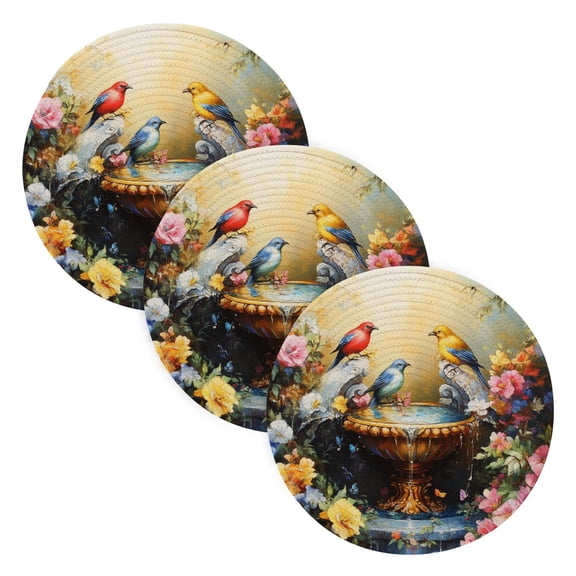 BZSMCE Mats for Pots,Pans Place Colorful Birds Plainting Simple Style Pattern Pot Mats