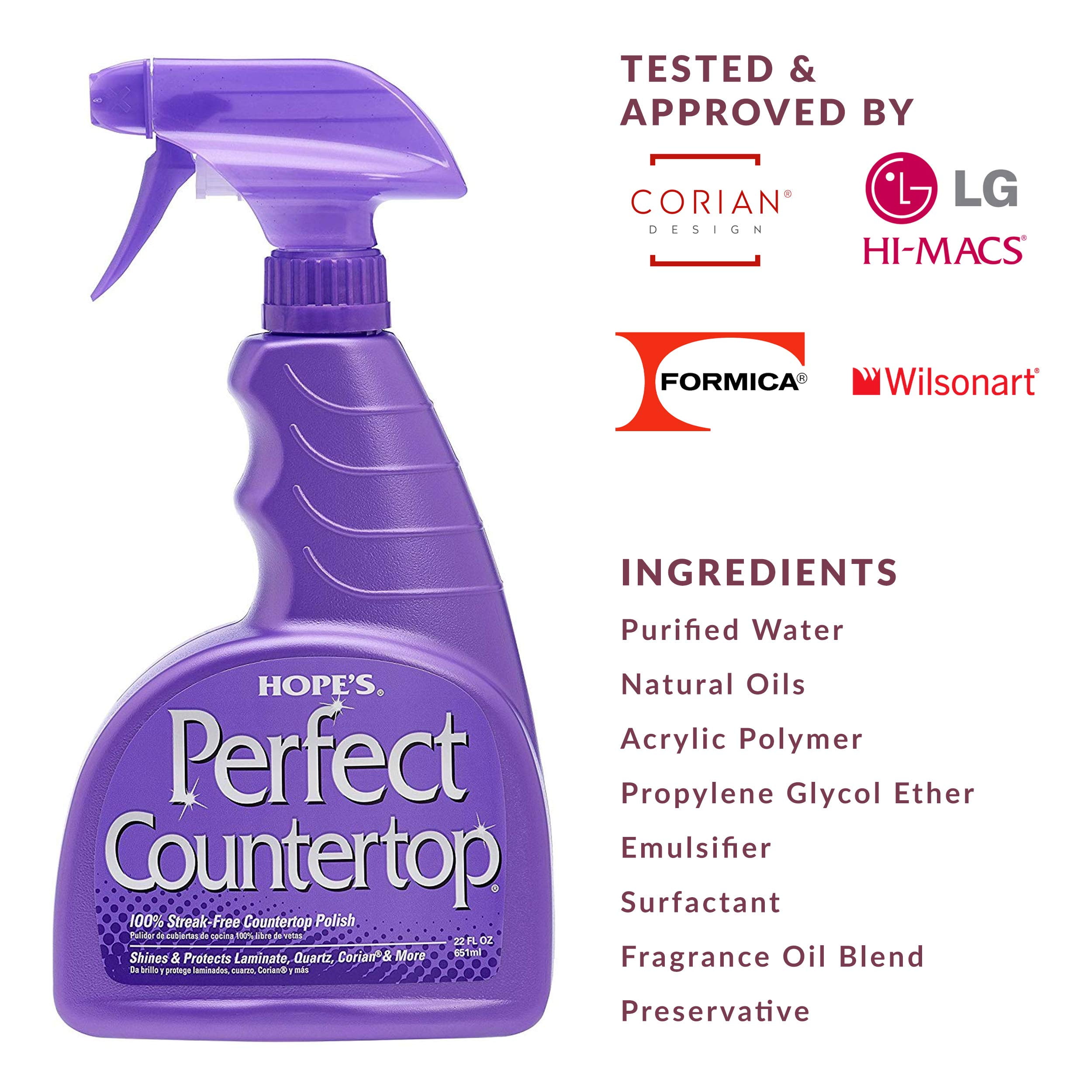 HOPE'S Perfect Countertop Cleaner and Polish, Streak-Free Multi Surface Cleaning Spray, 22 Fl Oz, Pack of 1