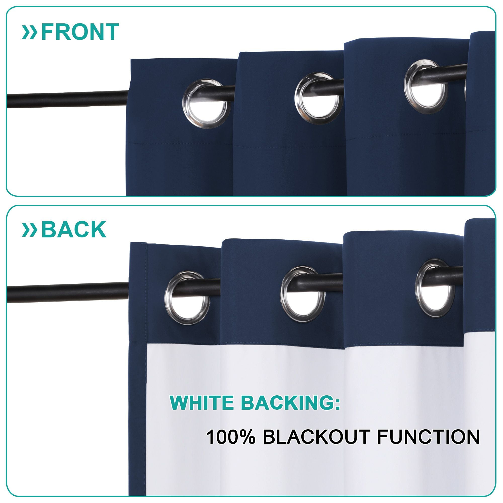 PrimeBeau Thermal Insulated Privacy Curtain Panels, 108 Inches Long, Set of 2, Navy