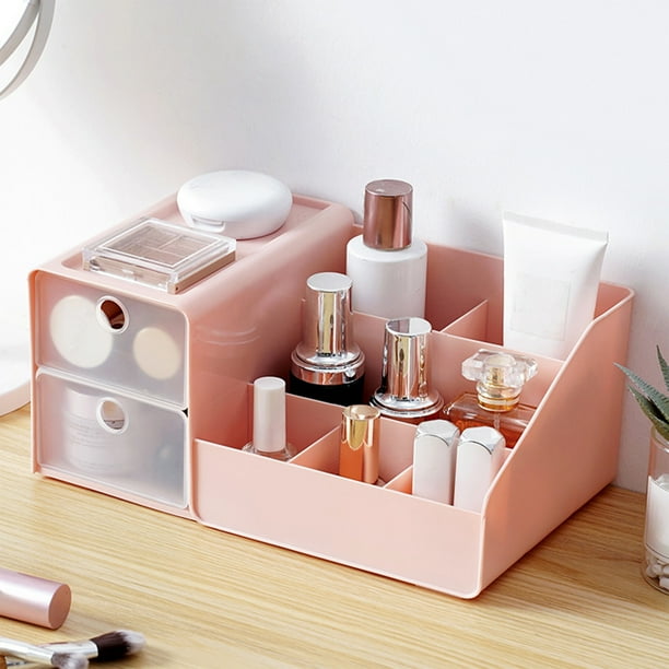 Organizador pequeño de cajones cosméticos - caja de sobremesa de plástico de 27,5x17x12cm para maquillaje, joyería y papelería - blanco, verde, rosa