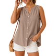 thumbnail image 2 of Xijirk Women's Sleeveless Notch Neck Blouse Button Front Curved Casual Summer Layering Top,XL, 2 of 5