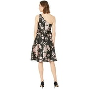 Adrianna Papell Men's One Shoulder Floral Jacquard Cocktail Dress Black Size 6