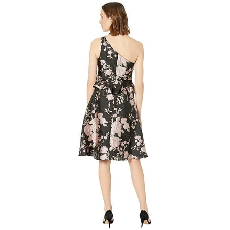 Adrianna Papell Men's One Shoulder Floral Jacquard Cocktail Dress Black Size 6