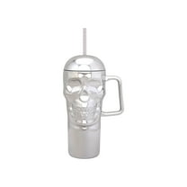 Way to Celebrate Halloween 30 oz Plastic Chrome Skull Tumbler with Straw and Handle, Chrome Silver