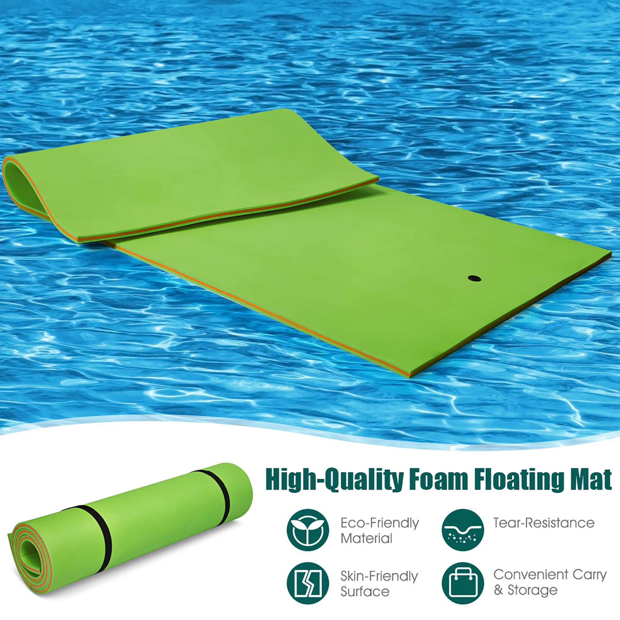 Gymax 12' x 6' Floating Water Pad Mat 3-Layer Foam Floating Island for Pool  Lake Green