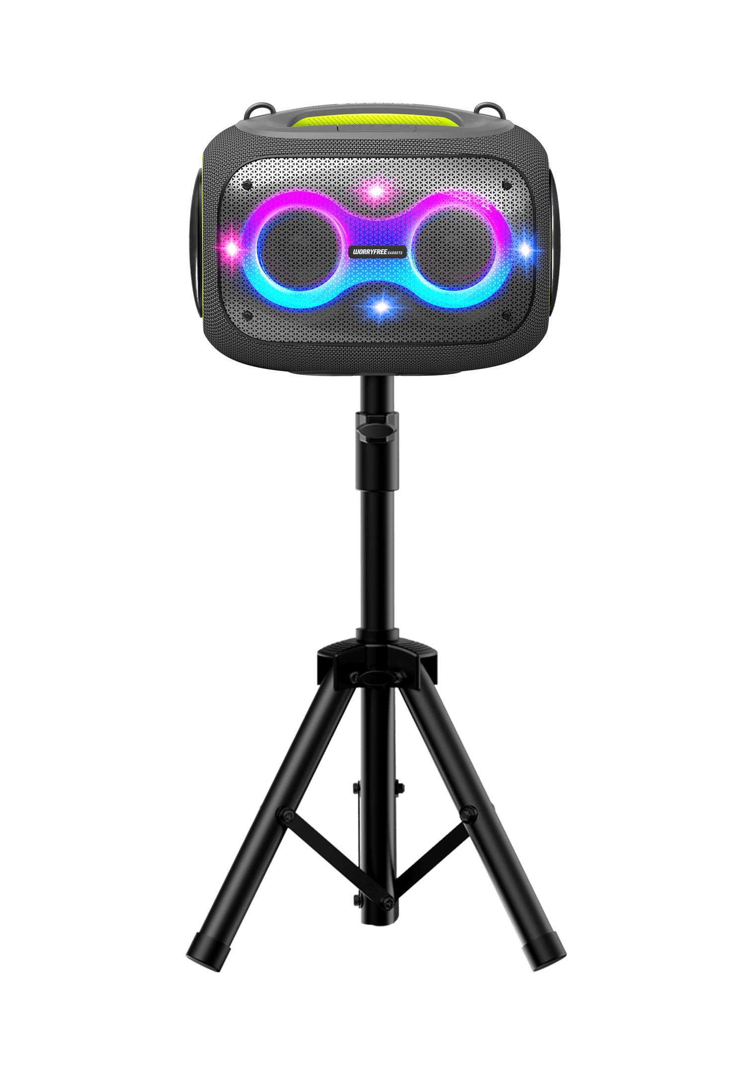 Party Box-Wireless 120W Portable Waterproof  Bluetooth Karaoke Speaker with a Tripod & Two Microphones, Gray