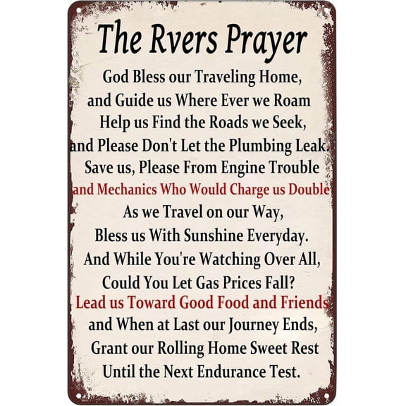 The Rvers Prayer Vintage Tin Signs,God Bless Our Traveling Home Inspirational Wall Decor Antique Metal Sign for Home Farmhouse Bar Cafe Pub Garage Man Cave Room 12 x 8 Inch