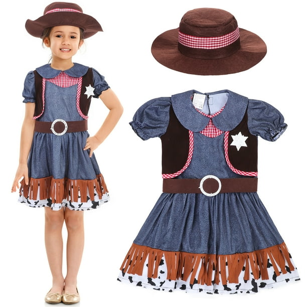 juego de disfraz de vaquera para niñas, disfraz de juego de rol, vestido de vaquera, atuendo occidental para Halloween, fiestas de cumpleaños, eventos temáticos, talla M
