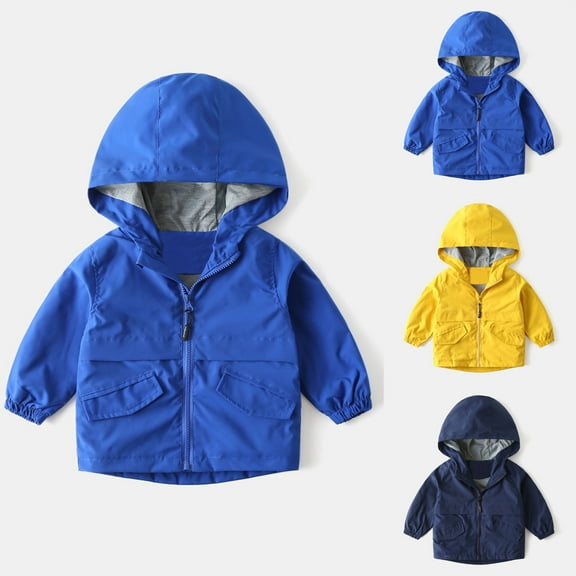 kakina CMSX Children's Little Girls Boys Rain Jacket,Casual Lightweight Waterproof Solid Color Long Sleeve Fall Raincoat Zipper Hooded Lined Windbreaker