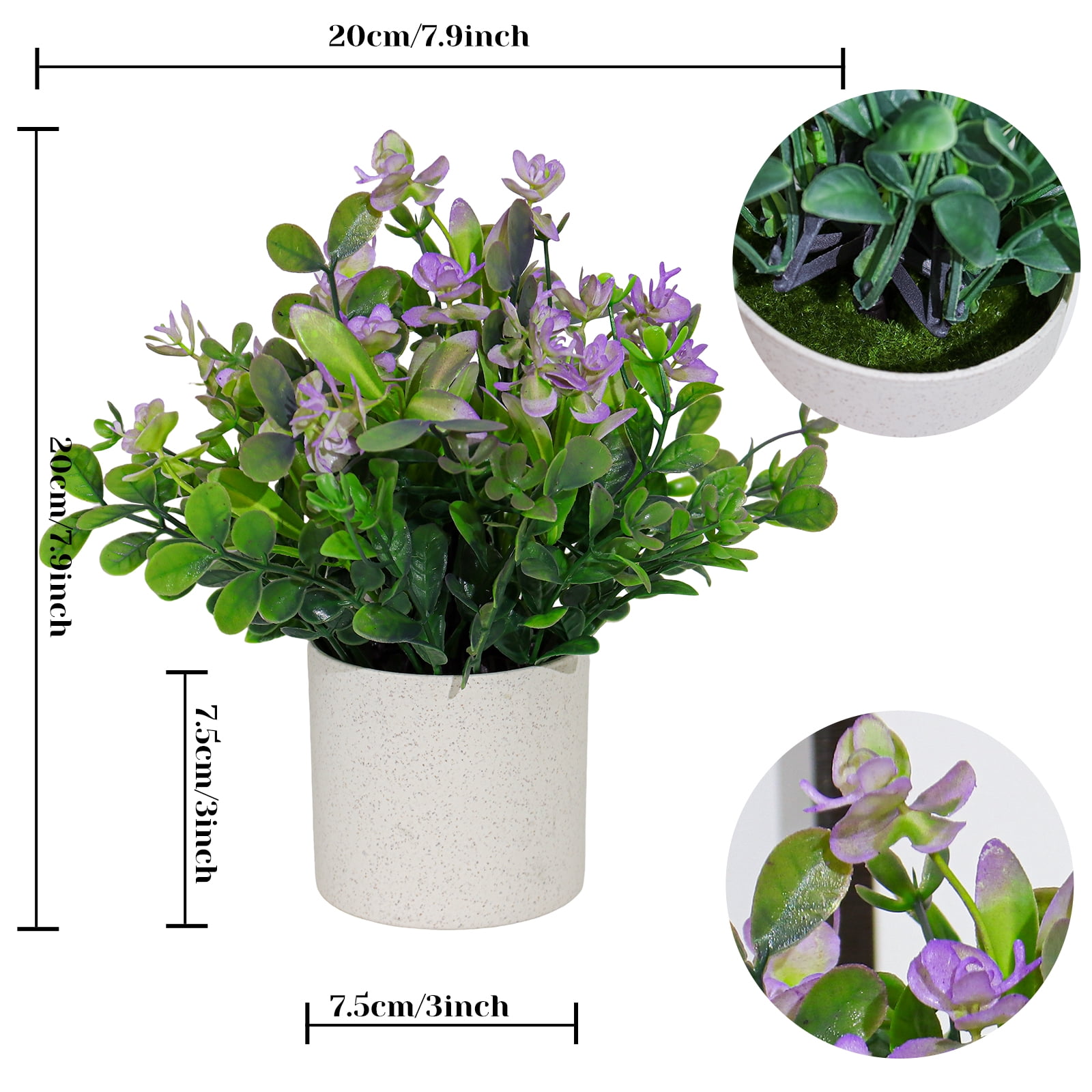 Artificial Flowers with Pot 6pcs Colorful Small Fake Plant 7.9inch High Handmade Mini Potted Plants for House Office Tabletop Decoration