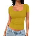 thumbnail image 1 of Posijego T-Shirts à Manches Courtes Côtelées pour Femmes, Crop Tops Tendance, Col Carré, Ajusté, Basique, 1 of 5