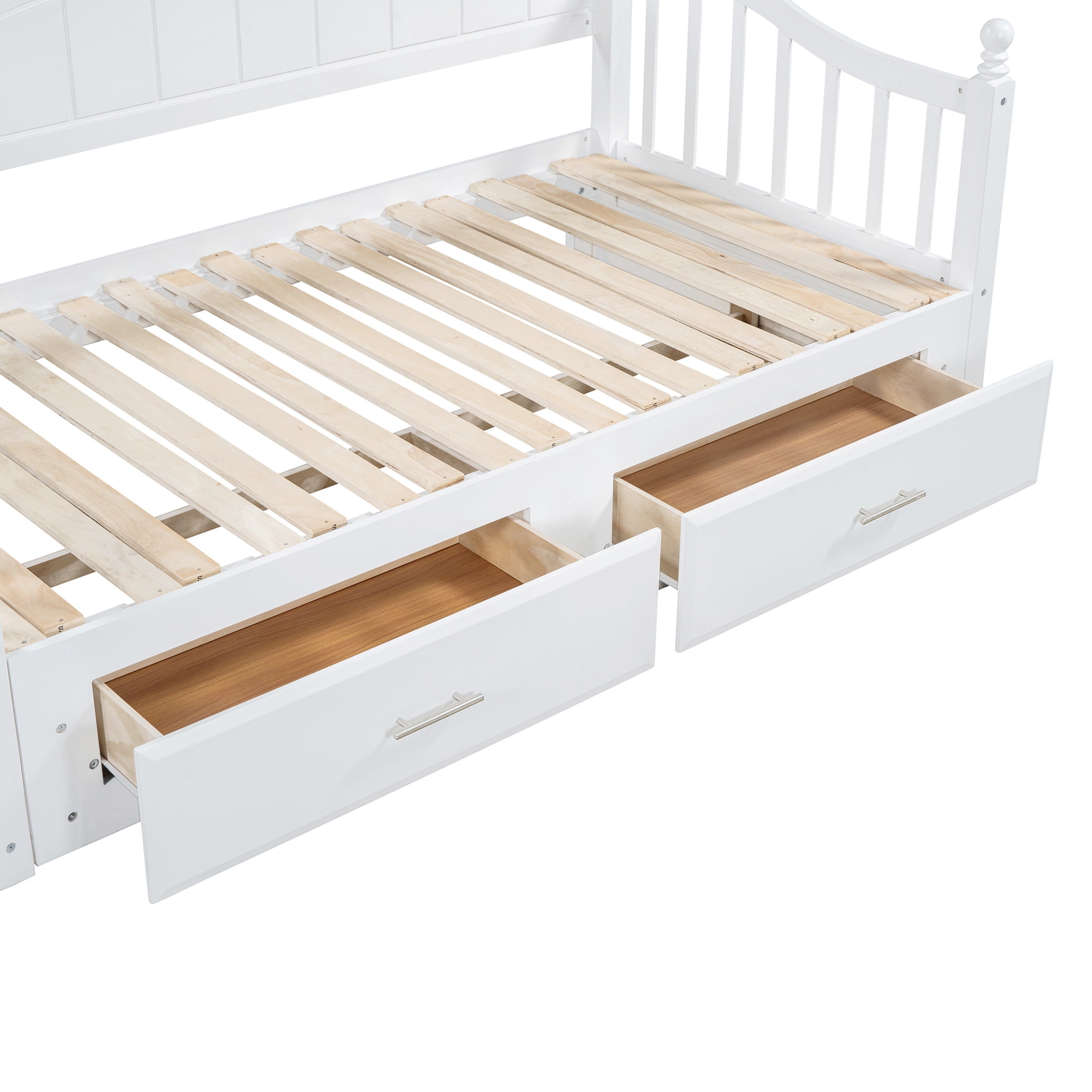 Noble House Wooden Twin Size Daybed with Twin Size Trundle, Extendable Daybed with Two Storage Drawers,White