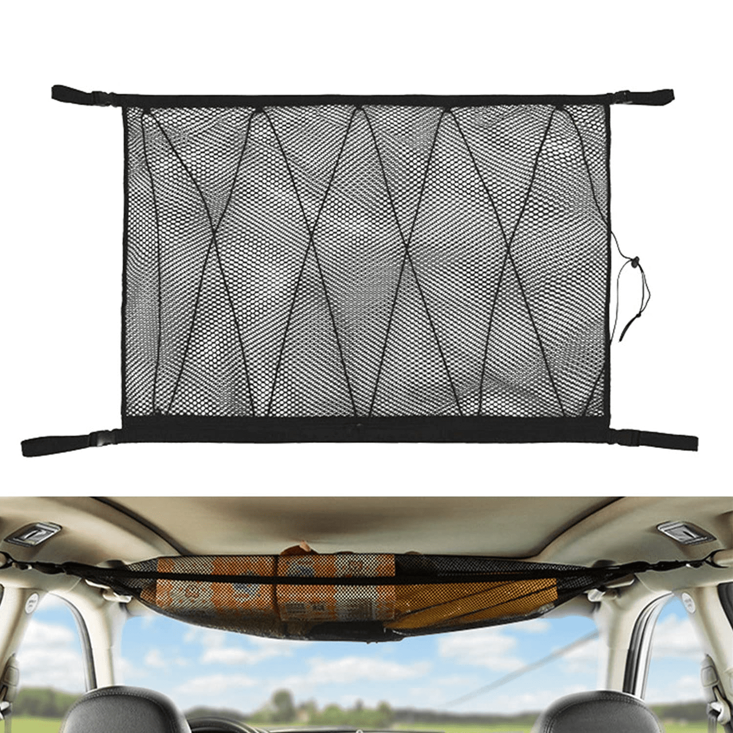 Tent ， Quilt, Childrens Toys, Towels and Sundries Car Ceiling Storage Net Pocket，Car Storage Bags for Long Trips,Adjustable Sundries Storage Pouch with Zipper Buckle，Storage Travel Supplies