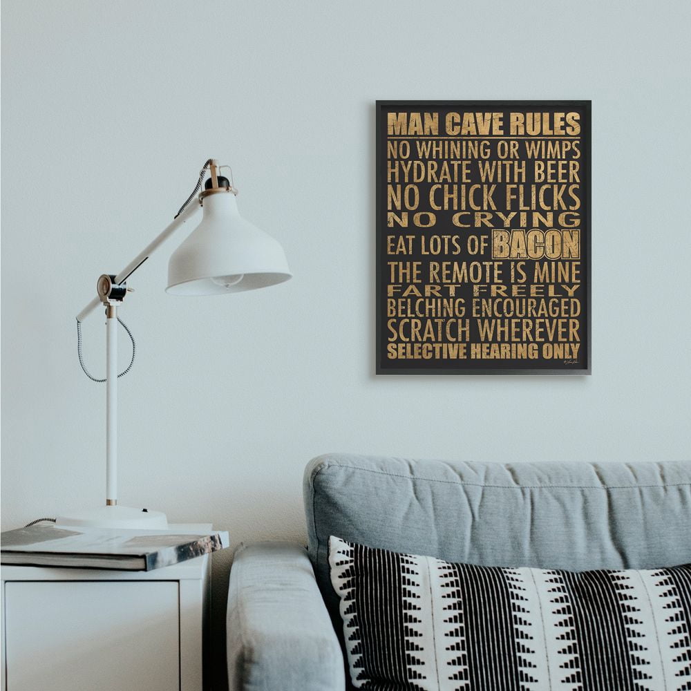 Stupell Industries Man Cave Rules with Rustic Distressed Text Designed by Lauren Rader