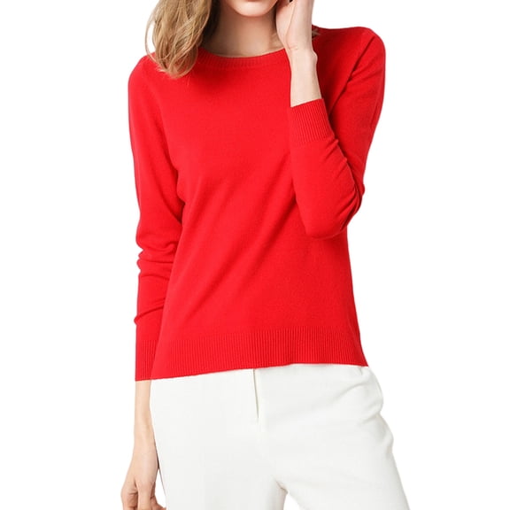Women's Crew Neck Fitted Long Sleeve Knit Base Sweater Red S