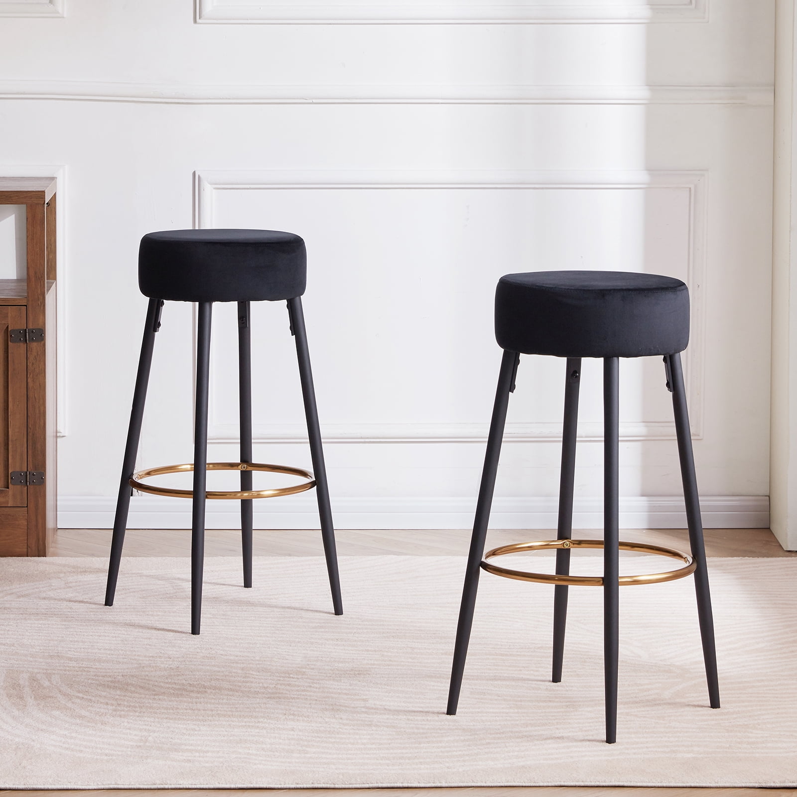 Duhome Elegant Lifestyle Modern 30" Round Velvet Bar Stool Upholstered Kitchen Counter Stool Set of 2 Black