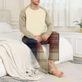 thumbnail image 4 of YueHuiYing Men's Pajamas Set 2 Piece Long Sleeve T-Shirt Loungewear Long Plaid Pants with Pocket, 4 of 7