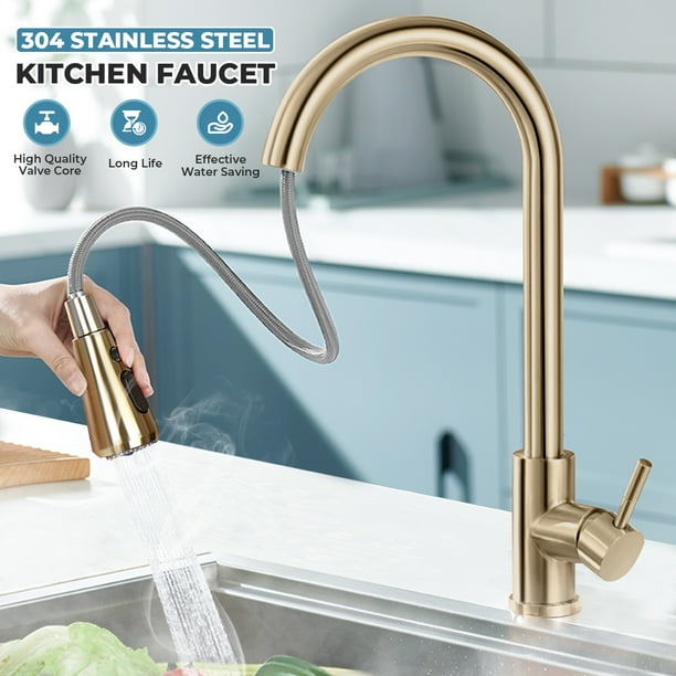 Kitchen Faucet Pull Down 360°Swivel Spout Spray Sink Stainless Steel Kitchen Faucet Single Handle Mixer Tap
